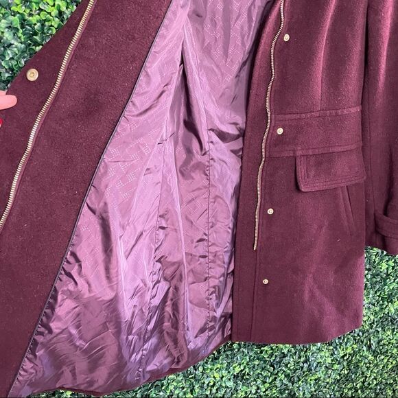 Cole Haan Burgundy Wool Blend Coat Sz 2 - Picture 4 of 11
